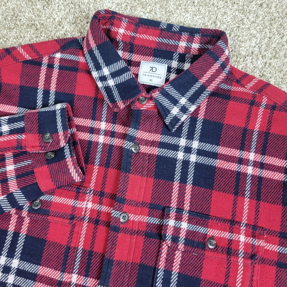 7 Diamonds Generation Mens XL Red Plaid Button Up Heavy Flannel Workshirt LS